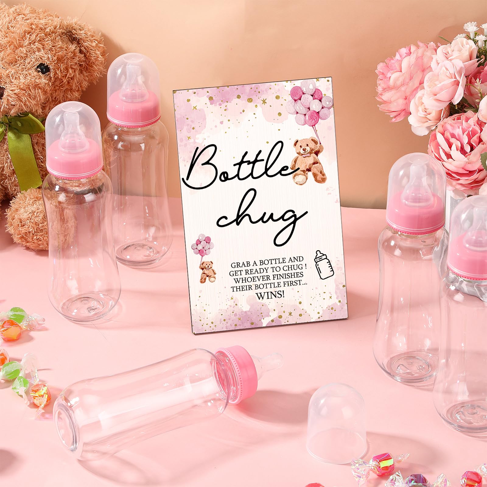 Roowest Baby Bottles For Baby Shower Games Bottle Chug 12 Pcs Plastic Baby Bottles Bulk And Bottle Chug Sign Baby Bottle Chuggin